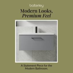 Balterley 800mm Wall Hung 1 Drawer Vanity Basin Unit, Satin Grey, Black Handle in Grey - thumbnail 7