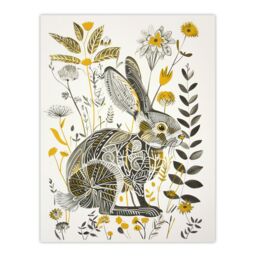 "Artery8 Bunny Rabbit Flowers Yellow Grey Bright Folk Art Wall Art Print - Size: W24"" x H32""" - thumbnail 1