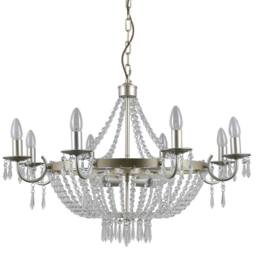 Netlighting Hanging Pendant Champagne 12 Light with Crystal Glass Shade E14 in Beige