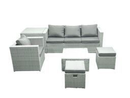 Fimous Garden Outdoor Furniture Set 6 Seater Rattan Sofa Set with 2 Small Footstools Armchair Side Table Light Grey Mixed - thumbnail 1