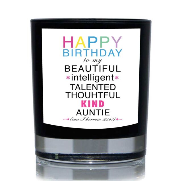 60 SECOND MAKEOVER Happy Birthday To My Beautiful Auntie 20cl Candle in Black