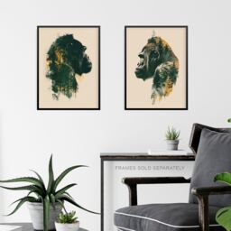 "Artery8 Set of 3 Double Exposure Gorilla Ape Forest 12X16"" Wall Art Prints in Green - Size: W12"" x H16""" - thumbnail 6