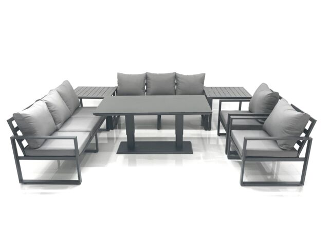 Fimous Garden Sofa Set Aluminium Furniture Rising Dining Tabe Set with 2 Chair 2 Side Tables Dark Grey - image 1