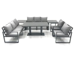 Fimous Garden Sofa Set Aluminium Furniture Rising Dining Tabe Set with 2 Chair 2 Side Tables Dark Grey - thumbnail 1