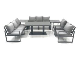 Fimous Garden Sofa Set Aluminium Furniture Rising Dining Tabe Set with 2 Chair 2 Side Tables Dark Grey - thumbnail 2