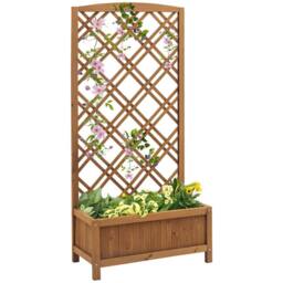 OUTSUNNY Wooden Planter with Trellis, Raised Bed for Garden, Brown - thumbnail 2
