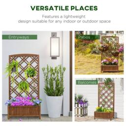 OUTSUNNY Wooden Planter with Trellis, Raised Bed for Garden, Brown - thumbnail 4