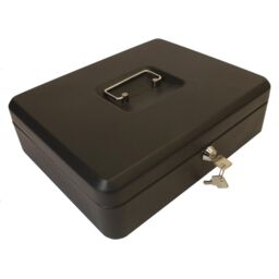 "mysmartbuy Lockable 12"" Cash Box with Note & Coin Tray, Lock & Carry Handle in Black" - thumbnail 1