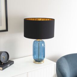 ValueLights Leigh Black with Gold Shade with Navy Blue Glass & Gold Table Lamp & LED Bulb - thumbnail 3