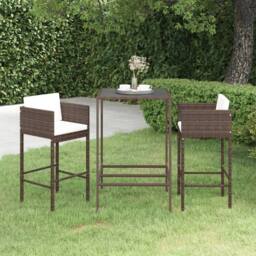 Berkfield Home Decorative 3 Piece Garden Bar Set with Cushions Poly Rattan Brown - thumbnail 2
