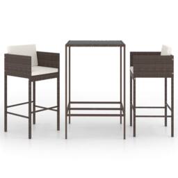 Berkfield Home Decorative 3 Piece Garden Bar Set with Cushions Poly Rattan Brown - thumbnail 3