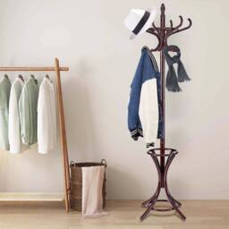 SPETLEK Wooden Coat Rack Hat Hanger Hallstand Umbrella Stand with 12 Hooks in Brown - thumbnail 5