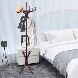 SPETLEK Wooden Coat Rack Hat Hanger Hallstand Umbrella Stand with 12 Hooks in Brown - thumbnail 4