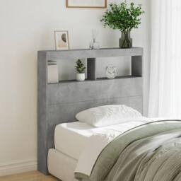 Berkfield Home Headboard Cabinet with LED Concrete Grey 100x17x102 cm - Size: 100 x 17 x 102 cm - thumbnail 2