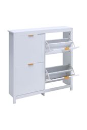 Living and Home Flip Down Wood Shoe Cabinet in White - thumbnail 4