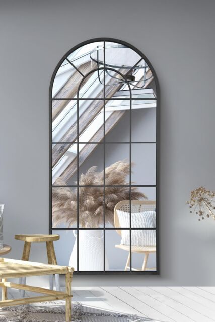 "MirrorOutlet The Arcus - Black Framed Arched Window Leaner/Wall Mirror 71"" X 33.5"" (180x85CM) - Size: 1 Pack" - image 1