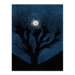 Artery8 Julie de Graag Framed Wall Art Full Moon Light & Tree Silhouette in Blue - Size: A4 - thumbnail 3
