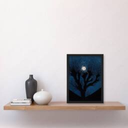 Artery8 Julie de Graag Framed Wall Art Full Moon Light & Tree Silhouette in Blue - Size: A4 - thumbnail 2