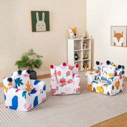 Costway Sofa Chair Foam Filled Armchair Toddler Upholstered Couch with Padded Pillow in White - thumbnail 4