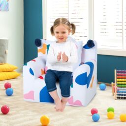 Costway Sofa Chair Foam Filled Armchair Toddler Upholstered Couch with Padded Pillow in White - thumbnail 3