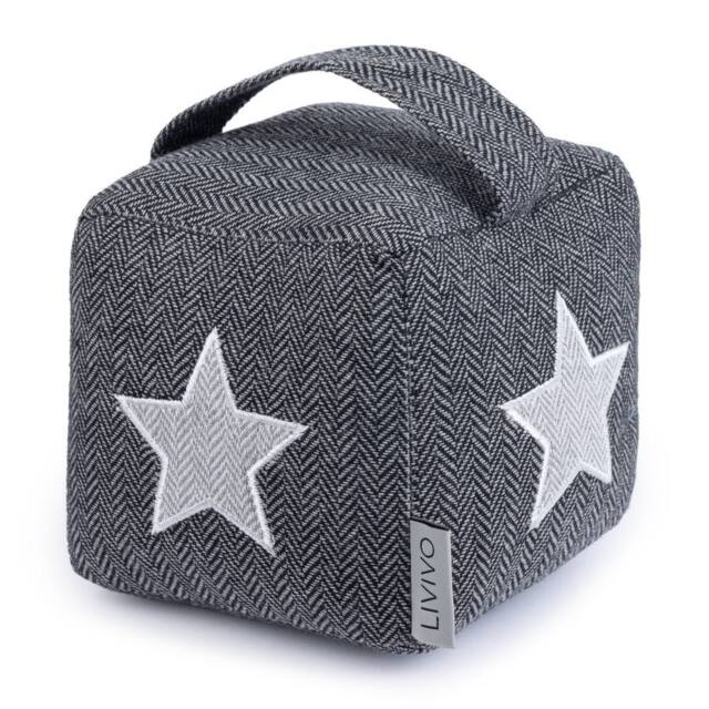 LIVIVO Weighted Door Stopper Star Fabric Door Stop Cube Grey White Door Stop for Indoor Doors Decorative Design - image 1