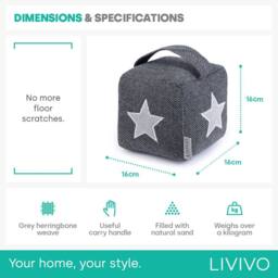 LIVIVO Weighted Door Stopper Star Fabric Door Stop Cube Grey White Door Stop for Indoor Doors Decorative Design - thumbnail 8