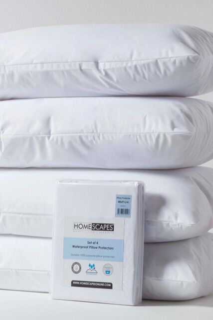 Homescapes Waterproof Pillow Protectors King Size, Pack of 4 in White - image 1