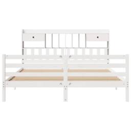 Berkfield Home Bookcase Bed Frame Wax Brown 150x200 cm King Size Solid Wood Pine in White - Size: Super King - thumbnail 4