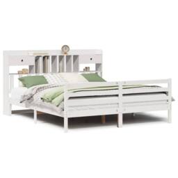 Berkfield Home Bookcase Bed Frame Wax Brown 150x200 cm King Size Solid Wood Pine in White - Size: Super King - thumbnail 2