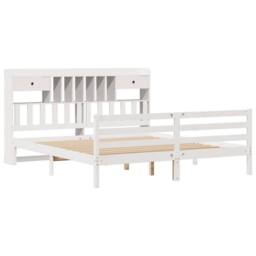 Berkfield Home Bookcase Bed Frame Wax Brown 150x200 cm King Size Solid Wood Pine in White - Size: Super King - thumbnail 3