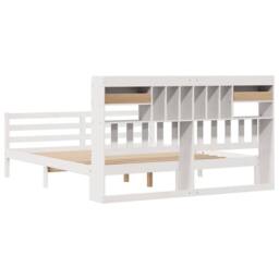 Berkfield Home Bookcase Bed Frame Wax Brown 150x200 cm King Size Solid Wood Pine in White - Size: Super King - thumbnail 6