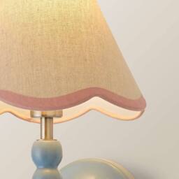 ValueLights Bobbins Pair Blue Bobble Wall Lights & Linen Pastel Trim Lamp Shades in Pale Pink - thumbnail 4
