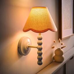 ValueLights Bobbins Pair Blue Bobble Wall Lights & Linen Pastel Trim Lamp Shades in Pale Pink - thumbnail 3