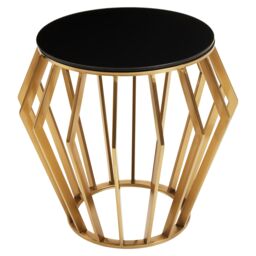 Orsina Elegant Black & Gold Round Side Table, Stylish Black Glass Topped Round Table for Livingrooms & Bedrooms - thumbnail 2