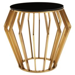 Orsina Elegant Black & Gold Round Side Table, Stylish Black Glass Topped Round Table for Livingrooms & Bedrooms