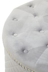 Orsina Round Black Velvet Ottoman, Luxurious Padded Footstool With Button Tufted Seat, Stud Detail Tufted Sides in Grey - thumbnail 5