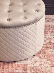 Orsina Round Black Velvet Ottoman, Luxurious Padded Footstool With Button Tufted Seat, Stud Detail Tufted Sides in Grey - thumbnail 2