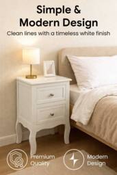 Hygrad Built to Survive 2 x White Wooden Free Standing Bedroom Bedside Nightstand Sold Pair - thumbnail 1
