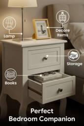 Hygrad Built to Survive 2 x White Wooden Free Standing Bedroom Bedside Nightstand Sold Pair - thumbnail 2