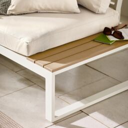 FurnitureboxUK Dubai 6 Seater Outdoor Corner Sofa with Wood-Effect Tables in Off-White - thumbnail 4