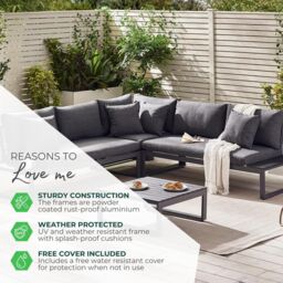 FurnitureboxUK Dubai 6 Seater Outdoor Corner Sofa with Wood-Effect Tables in Off-White - thumbnail 8