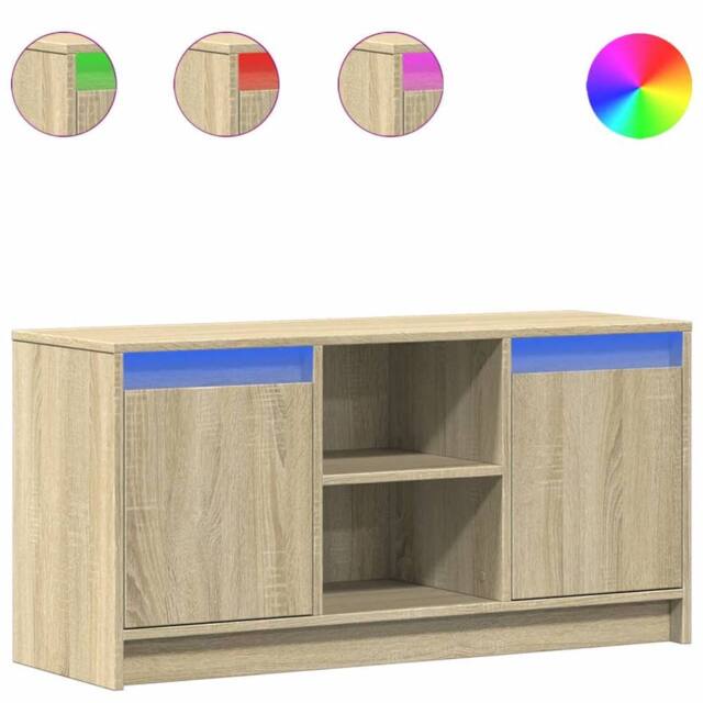 Berkfield Home TV Cabinet with LED Sonoma Oak 100x34x50 cm Engineered Wood in Light Brown - Size: 100 x 34 x 50 cm - image 1