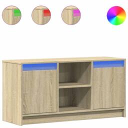 Berkfield Home TV Cabinet with LED Sonoma Oak 100x34x50 cm Engineered Wood in Light Brown - Size: 100 x 34 x 50 cm - thumbnail 1