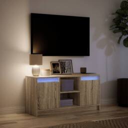 Berkfield Home TV Cabinet with LED Sonoma Oak 100x34x50 cm Engineered Wood in Light Brown - Size: 100 x 34 x 50 cm - thumbnail 5