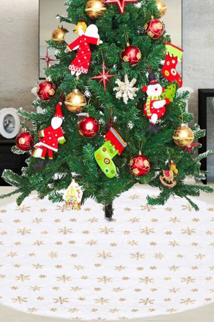 Neel Blue Velvet Christmas Tree Skirt Round Xmas Tree Base Mat - 1 metre in Gold - image 1
