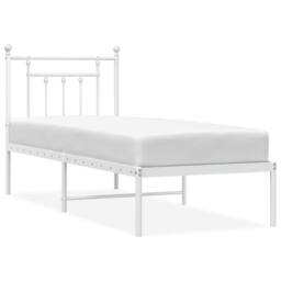 Berkfield Home Metal Bed Frame with Headboard White 75x190 cm Small Single - thumbnail 1