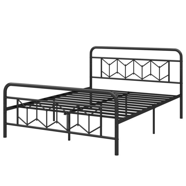 Gymax King Size Metal Bed Frame Platform Bed with High Headboard-Black in Black - image 1