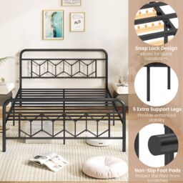 Gymax King Size Metal Bed Frame Platform Bed with High Headboard-Black in Black - thumbnail 4