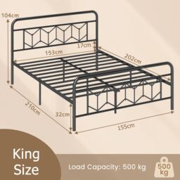 Gymax King Size Metal Bed Frame Platform Bed with High Headboard-Black in Black - thumbnail 2