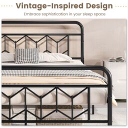 Gymax King Size Metal Bed Frame Platform Bed with High Headboard-Black in Black - thumbnail 7